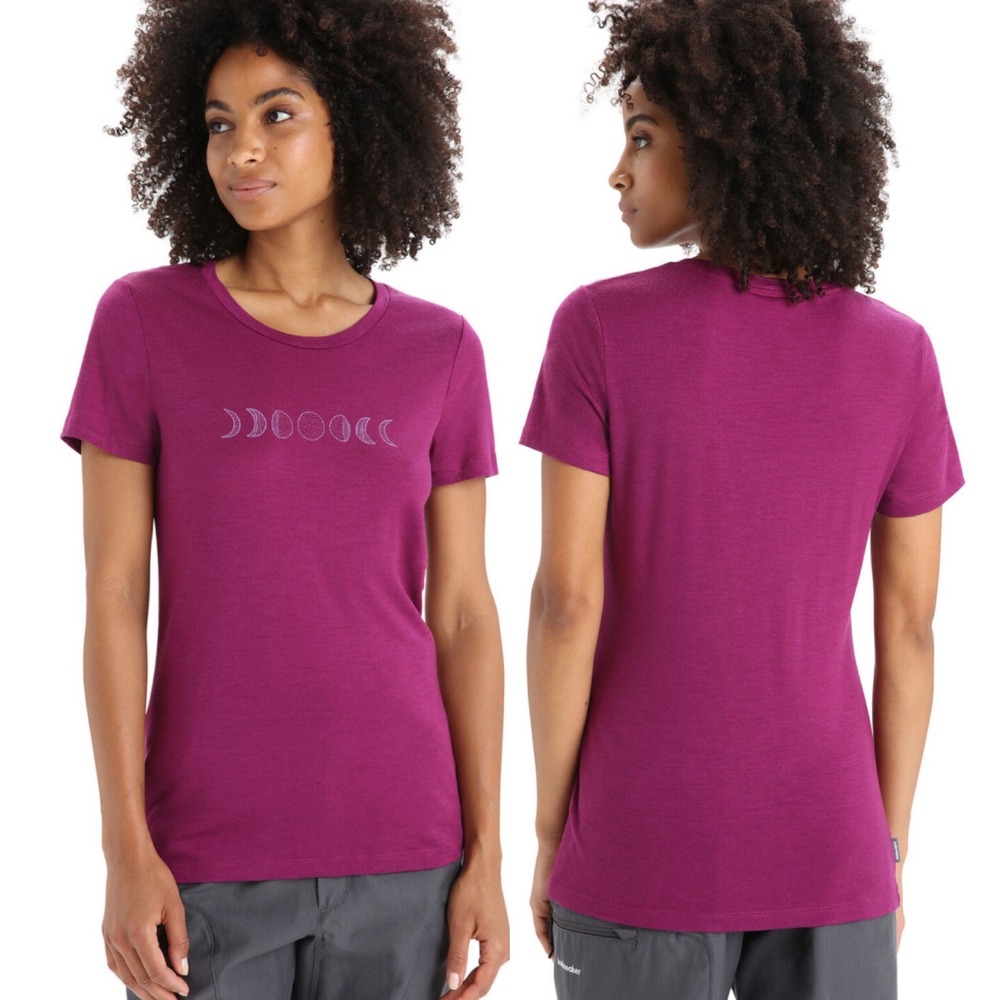 Icebreaker Tech Lite Short Sleeve Moon Phase Tee Purple Size Large Merino Wool
